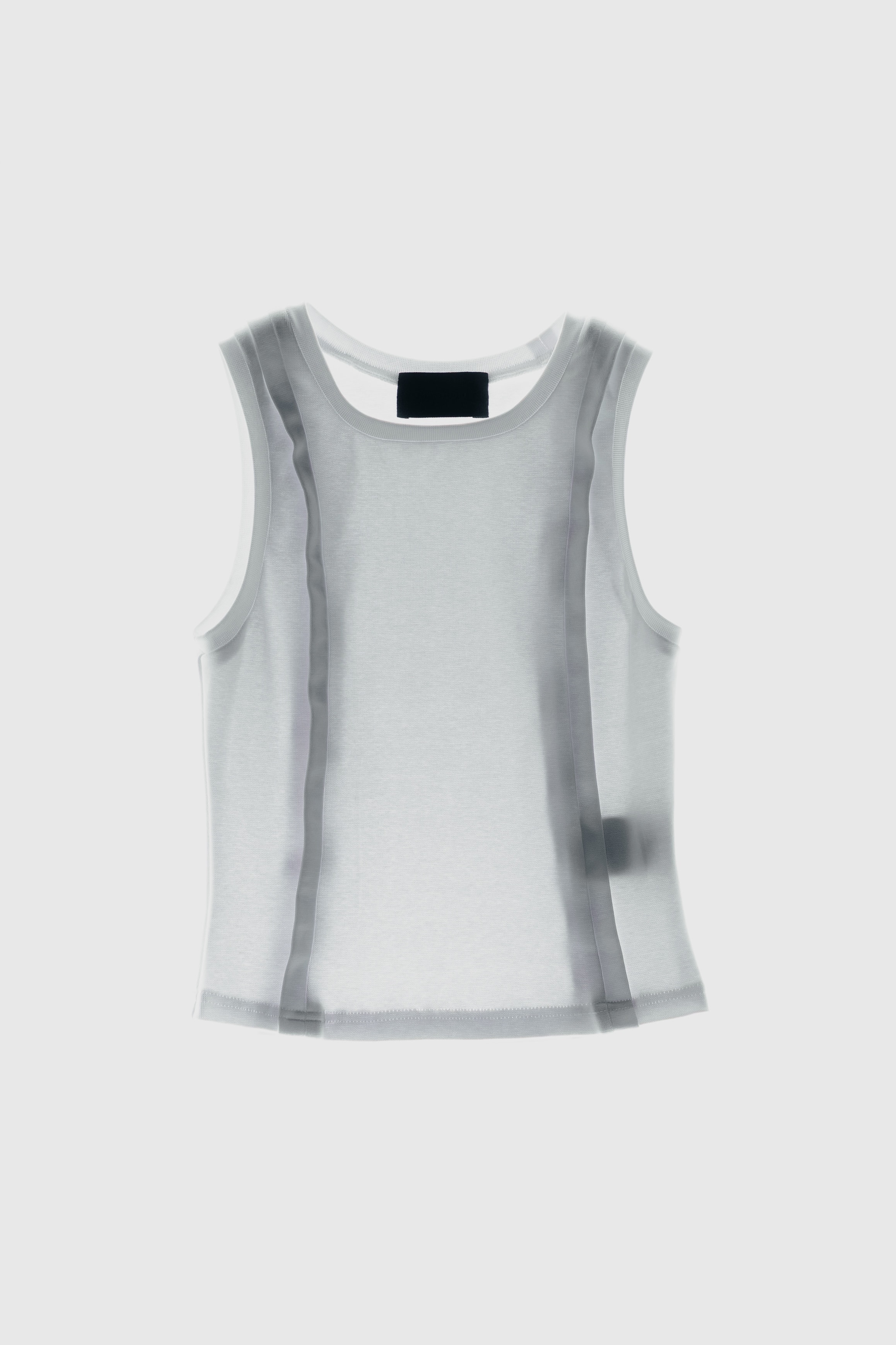 Knitted tank top with tape finishing along the edges.