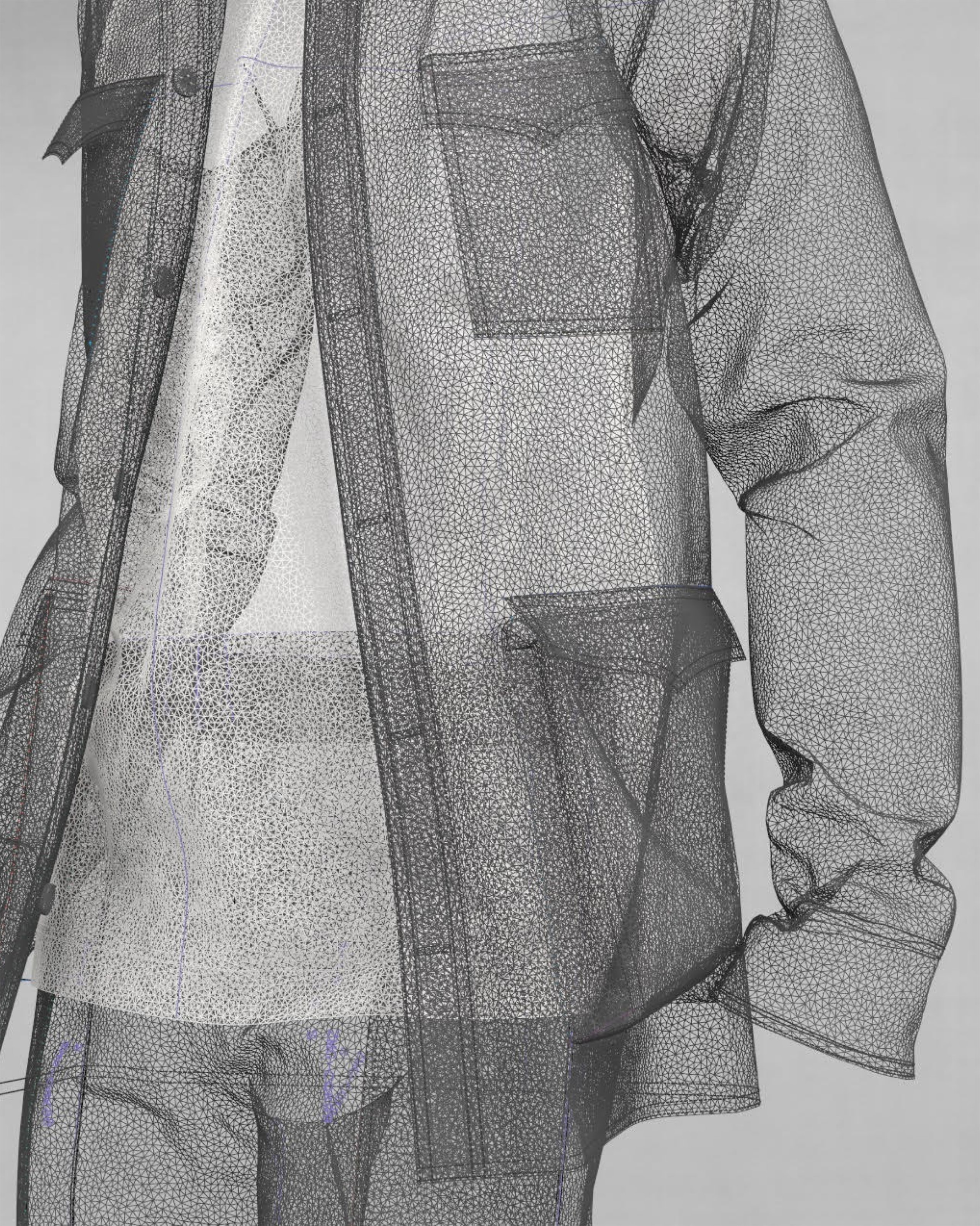 Wireframe of the jacket in CLO 3D.